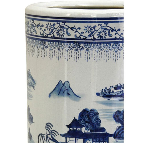 24 Inch Porcelain Umbrella Stand Blue and White Landscape, Width - 8.5 Inches, image 2