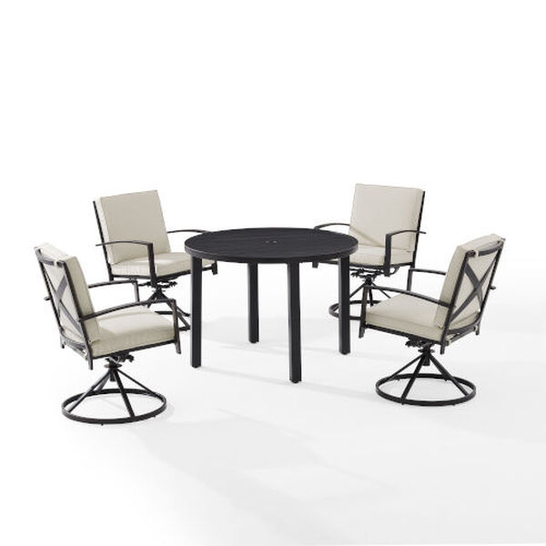 Kaplan Oatmeal and Oil Rubbed Bronze Outdoor Metal Round Dining Set with Swivel Chair, Five-Piece, image 6
