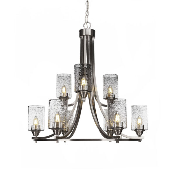 Paramount Brushed Nickel 29-Inch Nine-Light Chandelier with Smoke Bubble Glass Shade, image 1