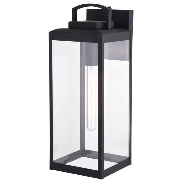 Kinzie Textured Black One-Light Dusk to Dawn Outdoor Wall Lantern with Clear Glass, image 1