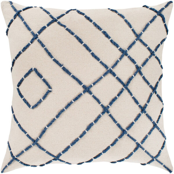 Emilio Cream and Navy 20 x 20 In. Throw Pillow with Feather Down Insert, image 1
