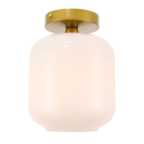 Collier Brass Seven-Inch One-Light Flush Mount with Frosted White Glass, image 3
