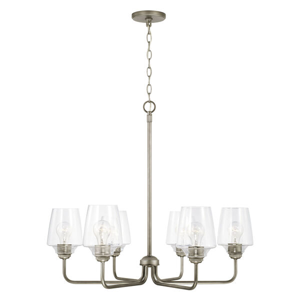 Miller Graphite Six-Light Chandelier with Clear Ribbed Glass, image 1