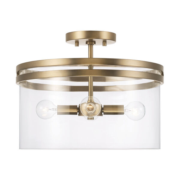 Fuller Aged Brass Four-Light Semi Flush Mount with Clear Glass, image 1