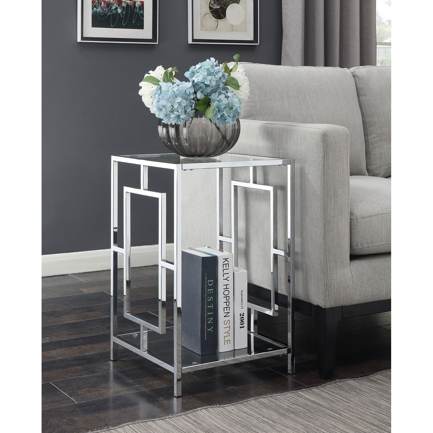 Clear Glass Frame Convenience Concepts 135066GLCRO Town Square Chrome C Table