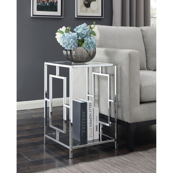 Town Square Glass and Chrome End Table with Shelf, image 1