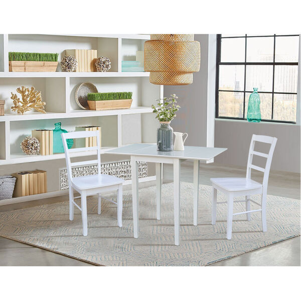 White Small Dual Drop Leaf Dining Table with Two Ladderback Chair, Three-Piece, image 1