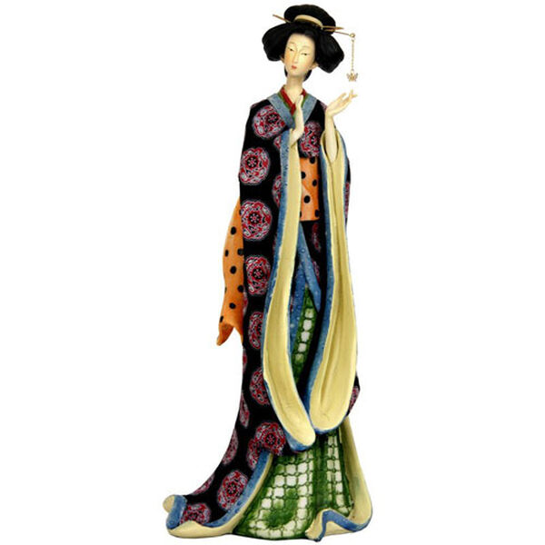 18 Inch Geisha Figurine w/ Pale Gold Sash, Width - 7 Inches, image 1