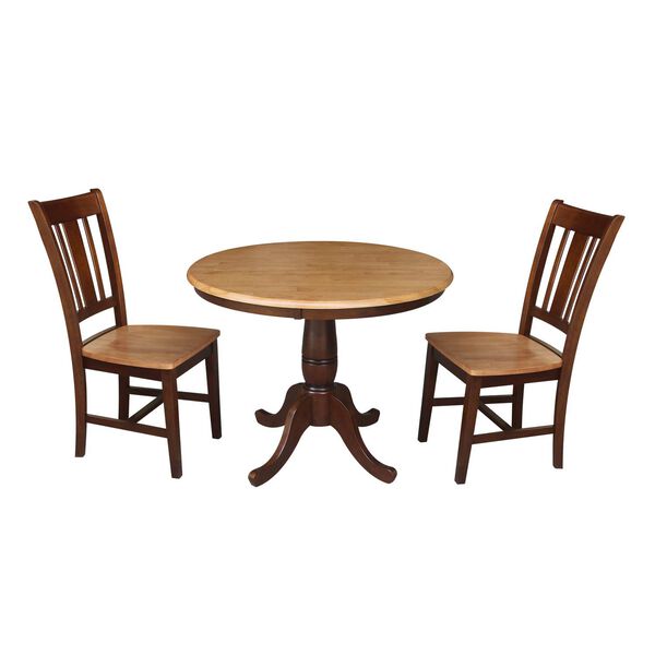 Cinnamon and Espresso 36-Inch Round Top Pedestal Dining Table with Chairs, 3-Piece, image 1