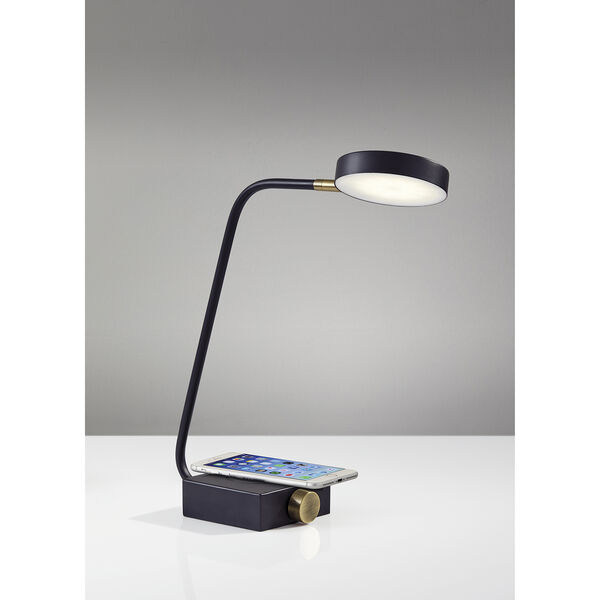 Conrad Matte Black and Antique Brass Accent LED Desk Lamp, image 2