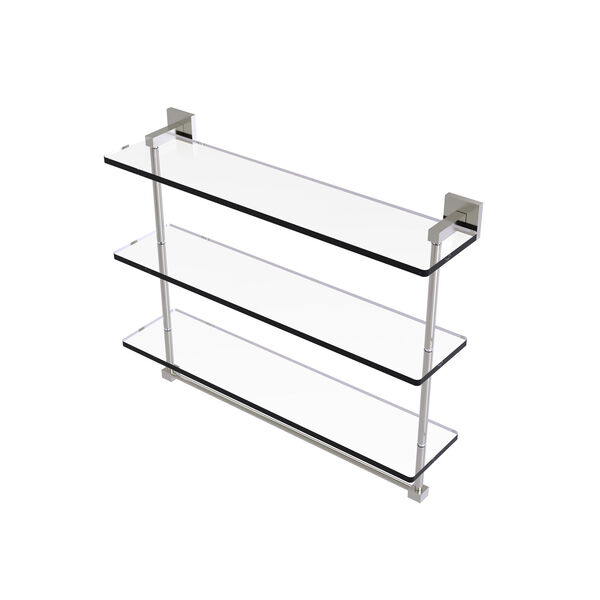 Montero Satin Nickel 22-Inch Triple Tiered Glass Shelf with Integrated Towel Bar, image 1