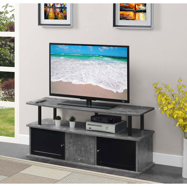 Designs2Go Cement and Black TV Stand with Three Storage Cabinet and Shelf, image 6