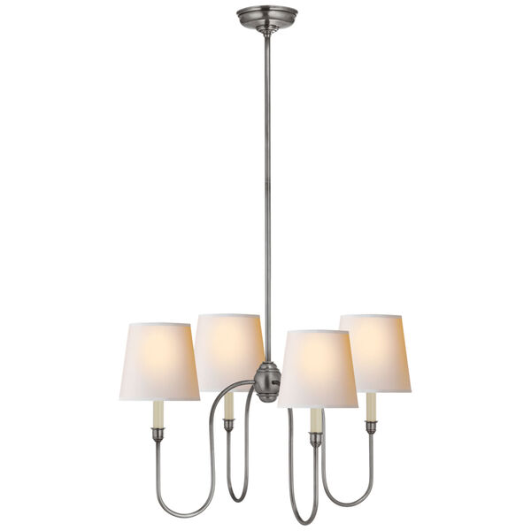 Vendome Small Chandelier in Antique Silver with Natural Paper Shades by Thomas O'Brien, image 1
