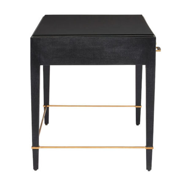 Verona Black Lacquered Linen and Champagne Metal Large Desk, image 4