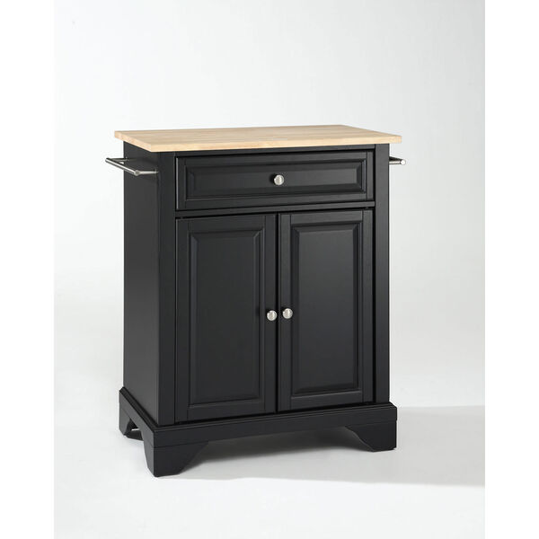 Afton Natural Wood Top Portable Kitchen Island in Black Finish, image 1