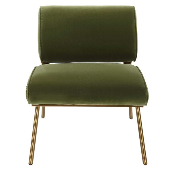 Knoll Brushed Brass Olive Green Armless Chair, image 2