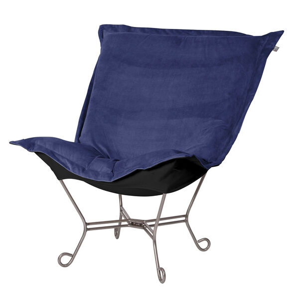 Bella Royal Black Puff Chair with Titanium Frame, image 1