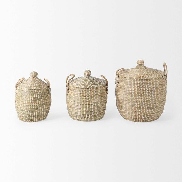 Olivia Beige Seagrass Basket with Lid and Handles, Set of 3, image 2