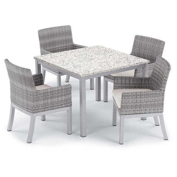 Travira and Argento Ash Eggshell White Five-Piece Outdoor Dining Table and Armchair Set, image 1