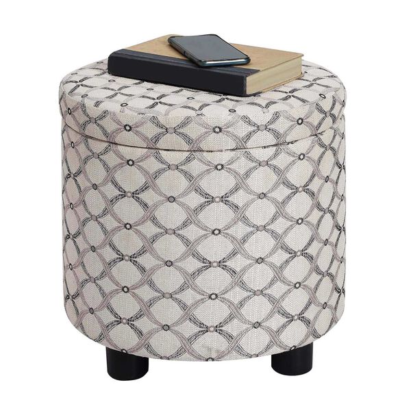 Designs 4 Comfort Ribbon Pattern Fabric Round Accent Storage Ottoman with Reversible Tray Lid, image 4