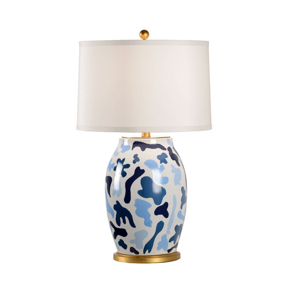 Jamie Merida Blue, White Glaze and Antique Gold Leaf One-Light Ceramic Table Lamp, image 1