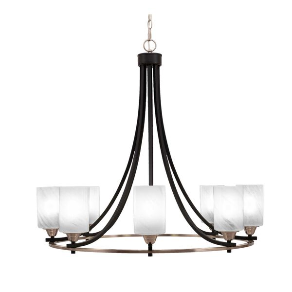 Paramount Matte Black Brushed Nickel Eight-Light Chandelier with White Cylinder Marble Glass, image 1