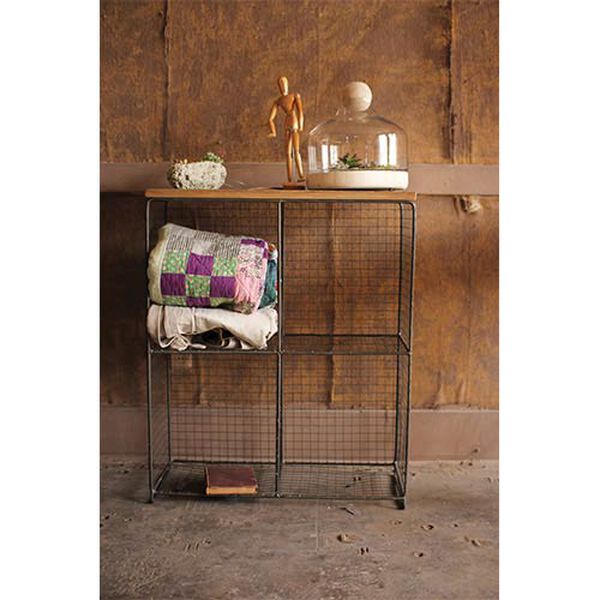 Wire Four Wall Cubby Console with Wooden Top, image 1