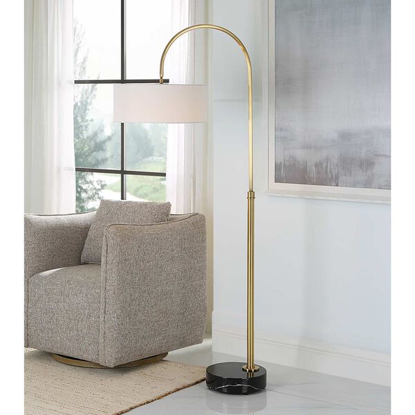 Huxford Antique Brass and Black Arch Floor Lamp, image 2