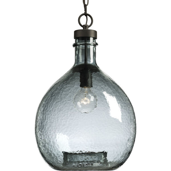 P500064-020: Zin Antique Bronze One-Light Pendant with Recycled Blue Textured Glass, image 1