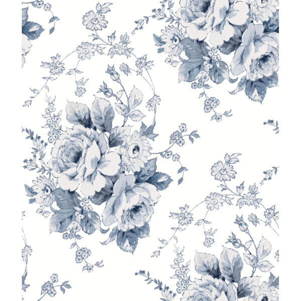 Simply Farmhouse Navy and White Heritage Rose Wallpaper, image 2