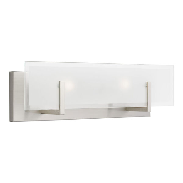 Syll Brushed Nickel Two-Light Bath Vanity with Clear Highlighted Satin Etched Shade, image 2