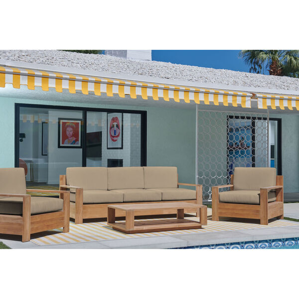 Qube Natural Teak Four-Piece Deep Seating Outdoor Sofa Set with Sunbrella Fawn Cushion, image 1