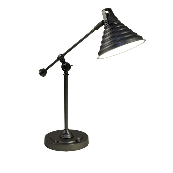 Springdale Polished Nickel Cone LED Desk Lamp with USB Charger, image 1