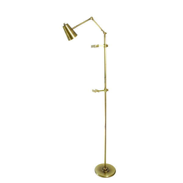 River North Antique Brass Satin Brass LED Floor Lamp with Spot Light Shade, image 1