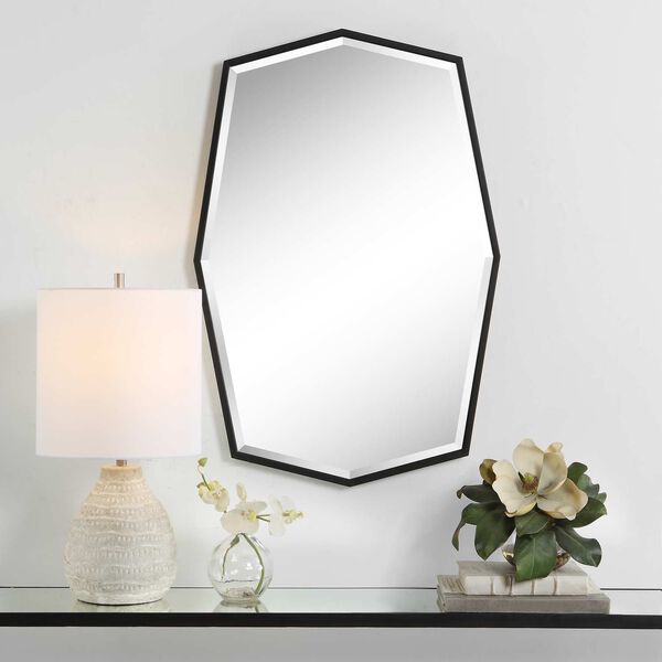 Facet Satin Black Octagonal Iron Wall Mirror, image 1
