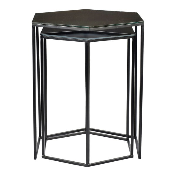 Polygon Black Glass Top Accent Table, Set Of Two, image 1