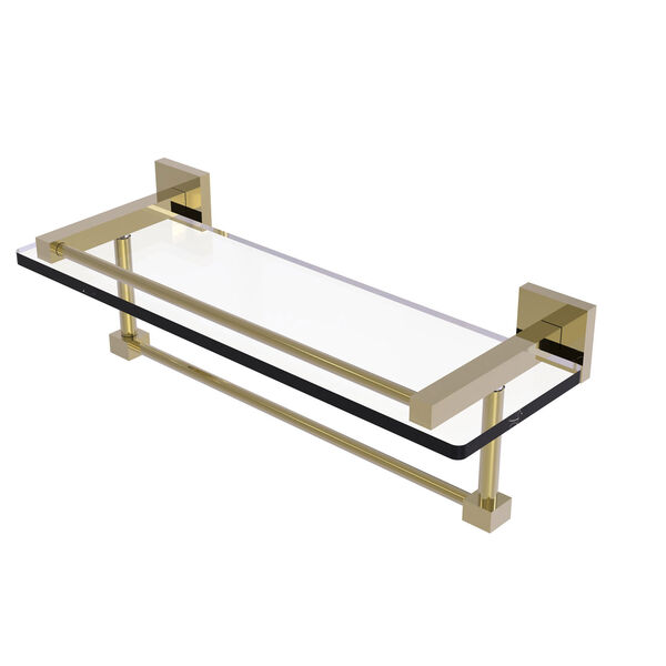 Montero Unlacquered Brass 16-Inch Glass Shelf with Towel Bar, image 1