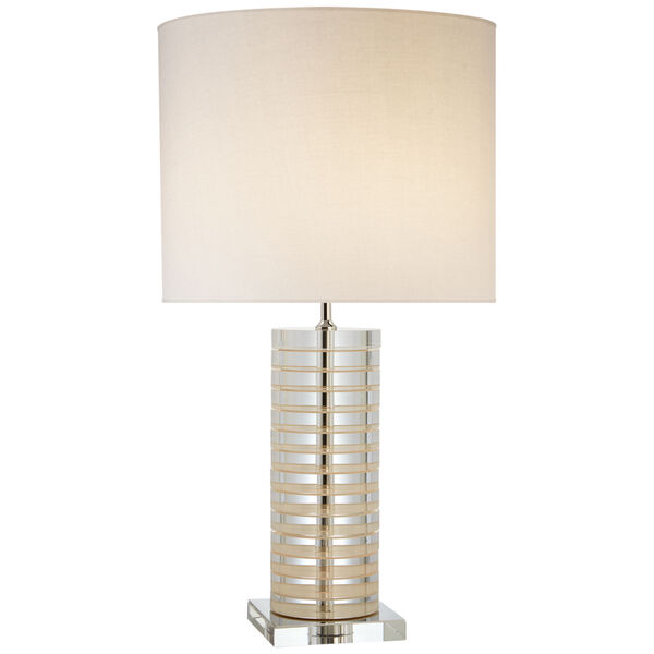Grayson Stacked Table Lamp in Crystal with Cream Accents with Cream Linen Shade by kate spade new york, image 1