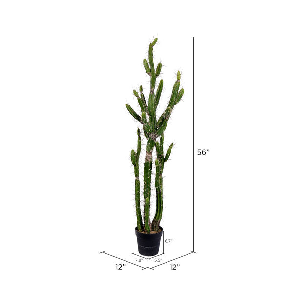 Green 56-Inch Cactus with Black Pot, image 2