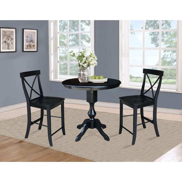 Black Round Top Counter Height Table with X-Back Stools, 3-Piece, image 2