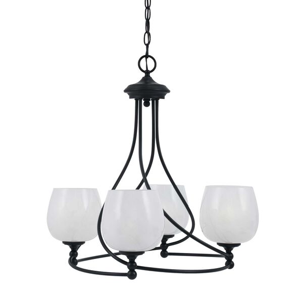 Capri Matte Black Four-Light Chandelier with White Dome Marble Glass, image 1