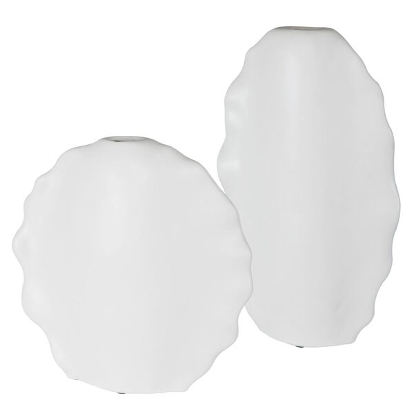 Ruffled Matte White Modern White Vase, Set of 2, image 2