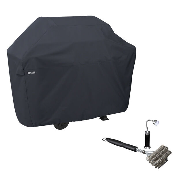 Poplar Black 64-Inch BBQ Grill Cover with Coiled Grill Brush and Magnetic LED Light, image 1