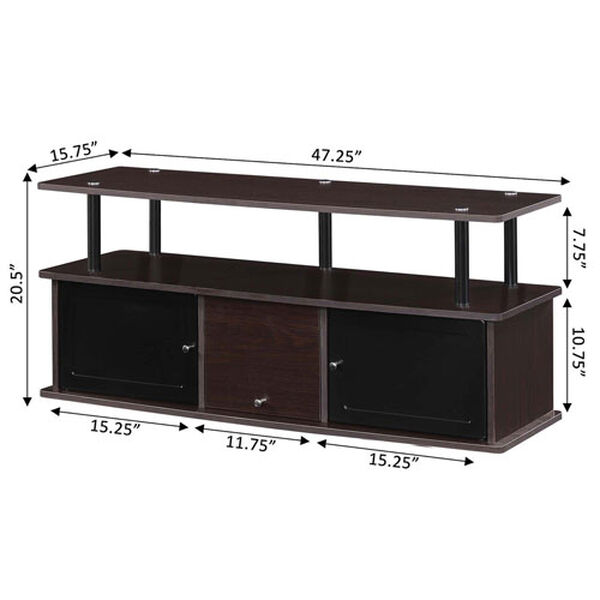 Designs2Go Espresso and Black TV Stand with Three Storage Cabinet and Shelf, image 4