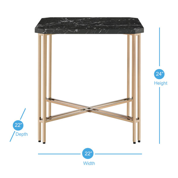 Daxton Black and Gold Faux Marble Square End Table, image 4