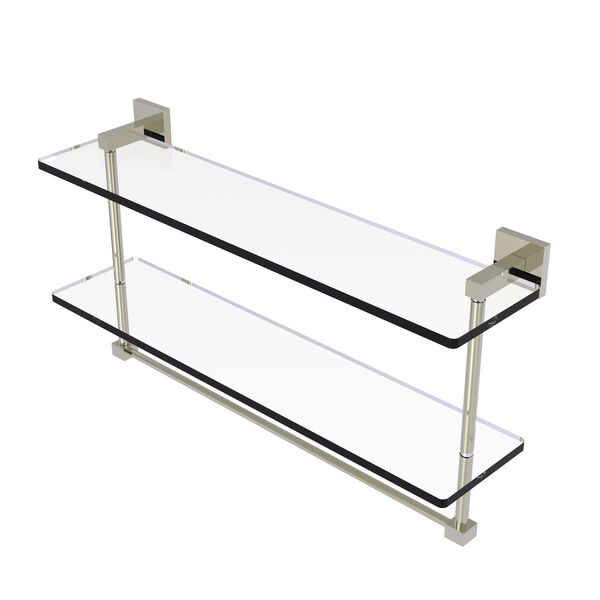 Montero Polished Nickel 22-Inch Two Tiered Glass Shelf with Integrated Towel Bar, image 1
