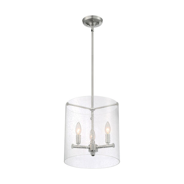 Bransel Brushed Nickel Three-Light Pendant with Clear Seeded Glass, image 1