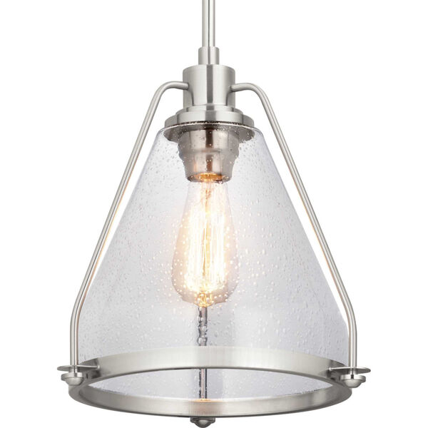 Brushed Nickel One-Light Pendant With Transparent Seeded Glass, image 3