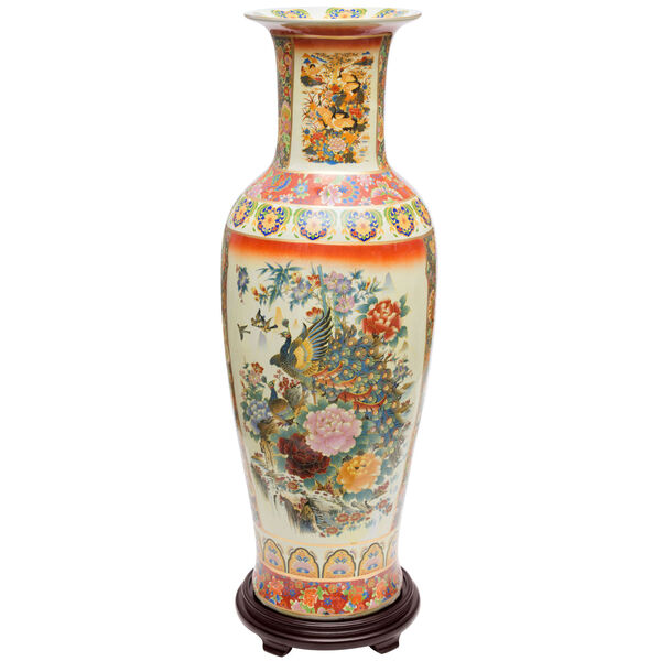 Satsuma Peacock Multicolor 35-Inch Porcelain Tung Chi Vase, image 1