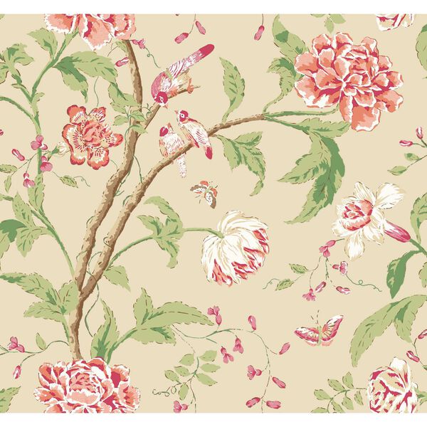 Teahouse Floral Cream Coral Wallpaper, image 2